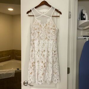 Francesca’s Womens Crocheted White Knit Midi Tank Dress M Medium Beige Lining